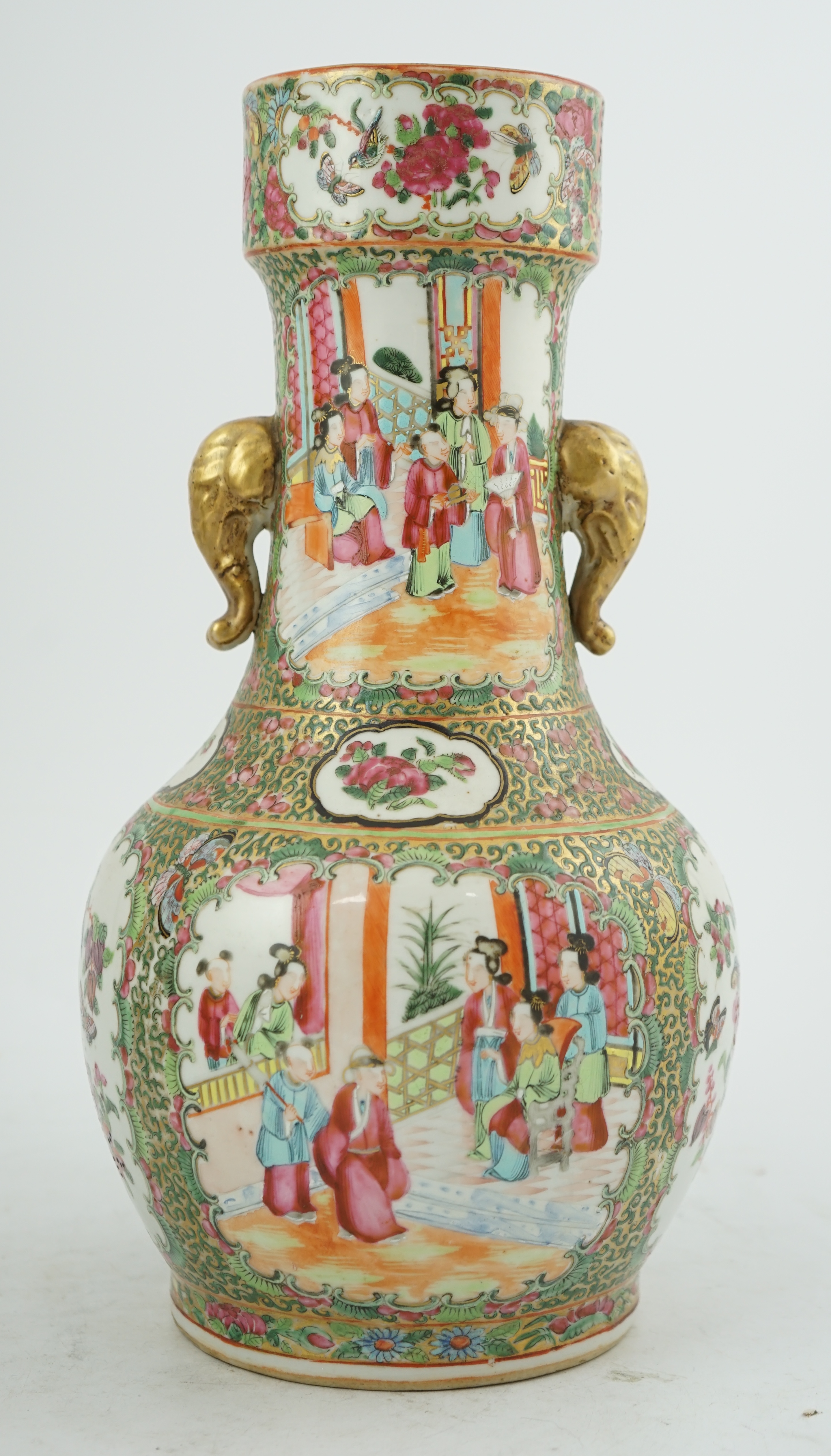 A Chinese famille rose two handled vase, mid 19th century